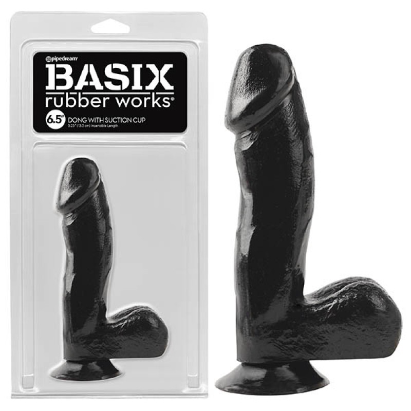 Basix Rubber Works 6.5-inch Dong With Suction Cup - Black